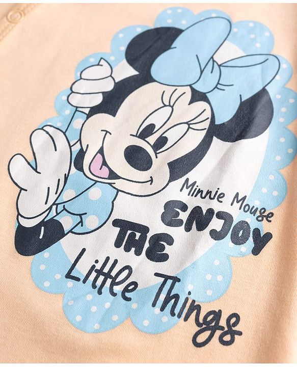 Babyhug Disney Interlock Knit Full Sleeves Footed Night Suit with Minnie Mouse Graphics Pack of 2 - Peach & Sky