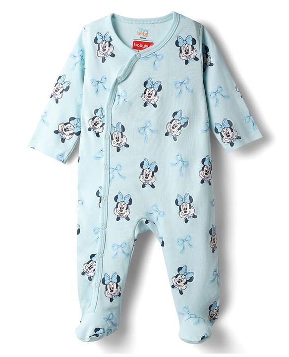 Babyhug Disney Interlock Knit Full Sleeves Footed Night Suit with Minnie Mouse Graphics Pack of 2 - Peach & Sky