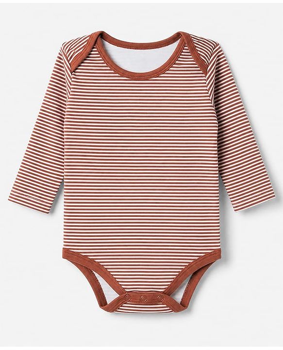 Babyhug 100% Cotton Interlock Knit Full Sleeves Striped Onesies With Animal Print Pack of 3 - Green, Red & Beige