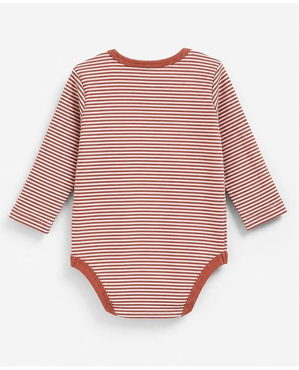 Babyhug 100% Cotton Interlock Knit Full Sleeves Striped Onesies With Animal Print Pack of 3 - Green, Red & Beige