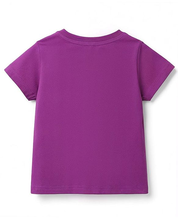 Babyhug 100% Cotton Knit Half Sleeves Floral & Text Printed T-Shirt & Pyjama Night Suit - Purple