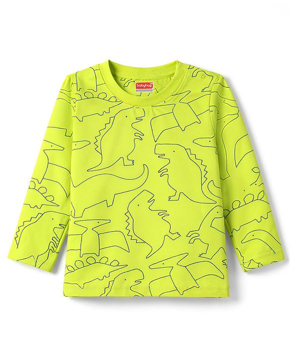 Babyhug Cotton Knit Full Sleeves T-Shirt & Pyjama Co-Ord Night Suit With Dino Print - Green