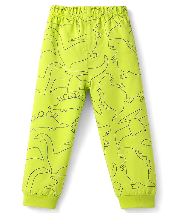 Babyhug Cotton Knit Full Sleeves T-Shirt & Pyjama Co-Ord Night Suit With Dino Print - Green