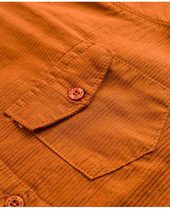 Pine Kids Cotton Woven Full Sleeves Mandarin Collar Solid Kurta Shirt - Orange