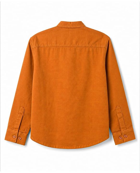 Pine Kids Cotton Woven Full Sleeves Mandarin Collar Solid Kurta Shirt - Orange