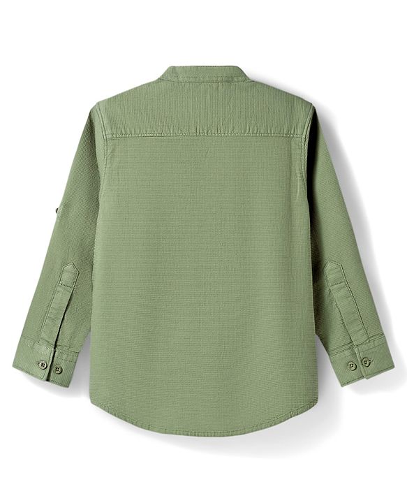 Pine Kids Cotton Woven Solid Shirts Mandarin Collar Full Sleeves Light Green 4-5 Years