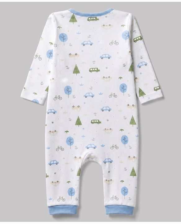 Babyhug 100% Cotton Interlock Knit Full Sleeves Rompers With Vehicle Print Pack of 2 - White & Beige