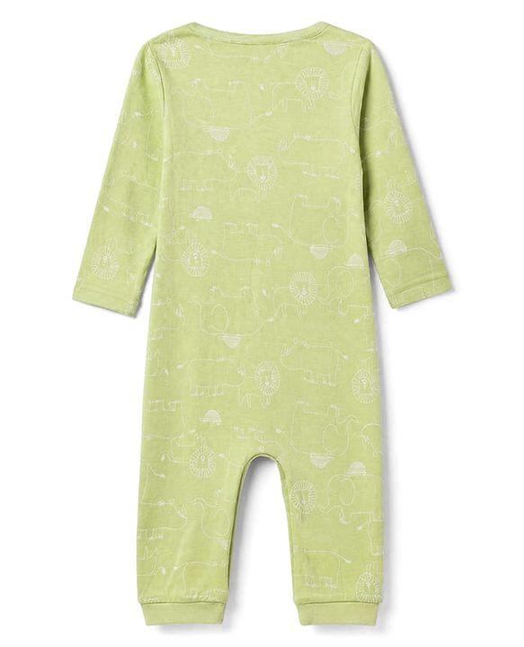 Babyhug 100% Cotton Interlock Knit Full Sleeves Rompers With Animal Print Pack of 2- Beige & Light Green