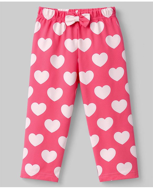Babyhug 100% Cotton Knit Half Sleeves Hearts Printed Co-Ords T-Shirt & Pyjama Night Suit - Pink