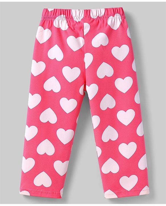 Babyhug 100% Cotton Knit Half Sleeves Hearts Printed Co-Ords T-Shirt & Pyjama Night Suit - Pink