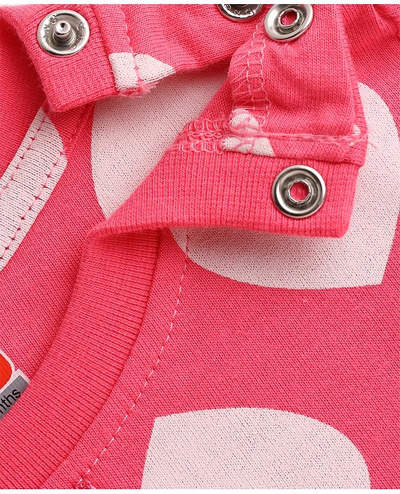 Babyhug 100% Cotton Knit Half Sleeves Hearts Printed Co-Ords T-Shirt & Pyjama Night Suit - Pink