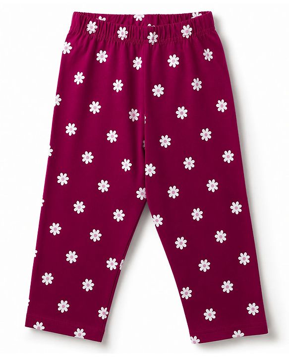 Babyhug Cotton Knit Full Sleeves T-Shirt & Pyjama Night Suit With Floral & Text Print - Maroon