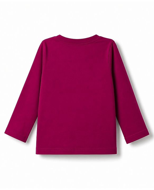 Babyhug Cotton Knit Full Sleeves T-Shirt & Pyjama Night Suit With Floral & Text Print - Maroon