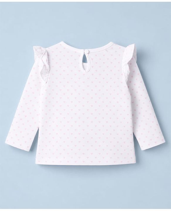 Babyhug 100% Cotton Knit Full Sleeves Hearts Printed Tee & Frock Style Onesie Set - Pink