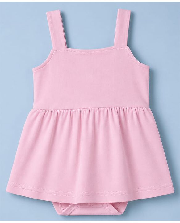 Babyhug 100% Cotton Knit Full Sleeves Hearts Printed Tee & Frock Style Onesie Set - Pink