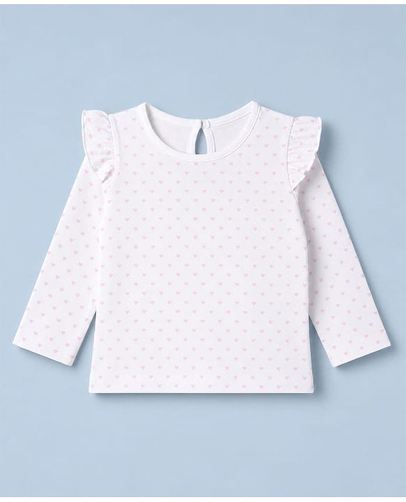Babyhug 100% Cotton Knit Full Sleeves Hearts Printed Tee & Frock Style Onesie Set - Pink