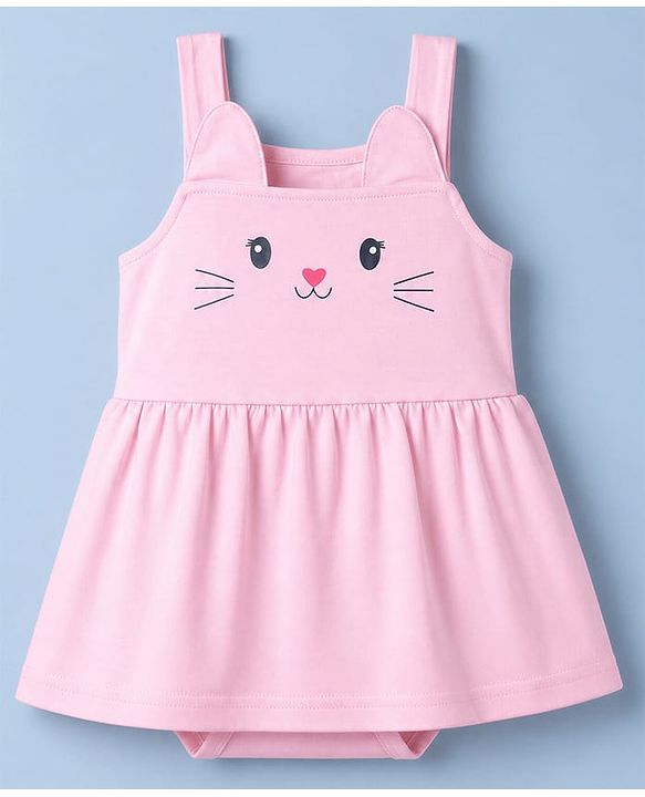 Babyhug 100% Cotton Knit Full Sleeves Hearts Printed Tee & Frock Style Onesie Set - Pink