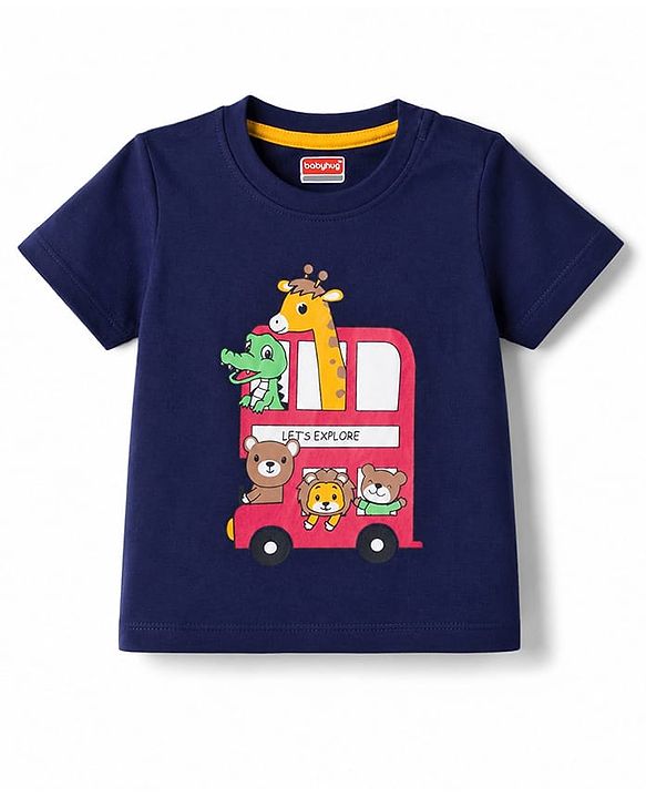 Babyhug Cotton Knit Half Sleeves Safari Printed T-Shirt & Shorts Night Suit -Navy