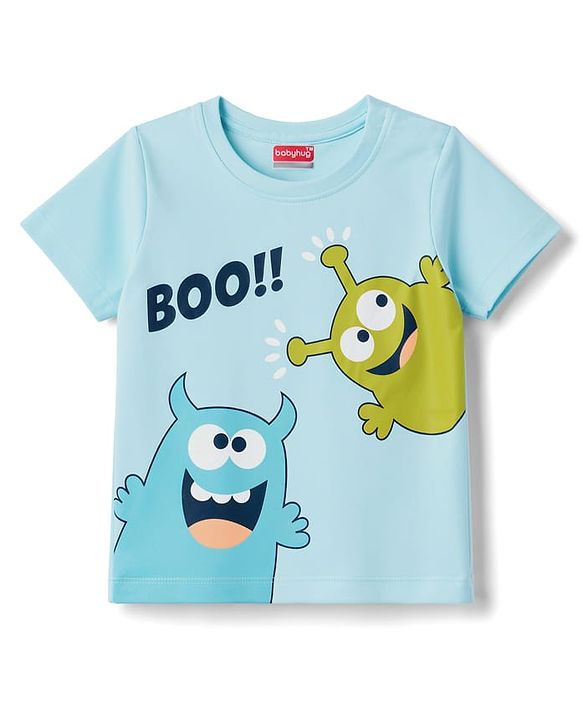 Babyhug Cotton Knit Half Sleeves Monster Printed T-Shirt & Shorts Night Suit -Blue