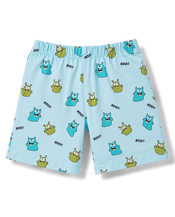 Babyhug Cotton Knit Half Sleeves Monster Printed T-Shirt & Shorts Night Suit -Blue