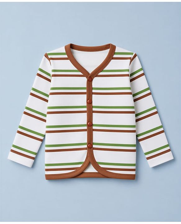 Babyhug 100% Cotton Interlock Knit Full Sleeves Striped & Boat Printed Jhablas Pack of 3 - White & Green