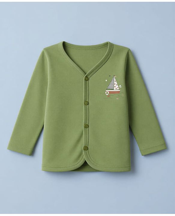 Babyhug 100% Cotton Interlock Knit Full Sleeves Striped & Boat Printed Jhablas Pack of 3 - White & Green