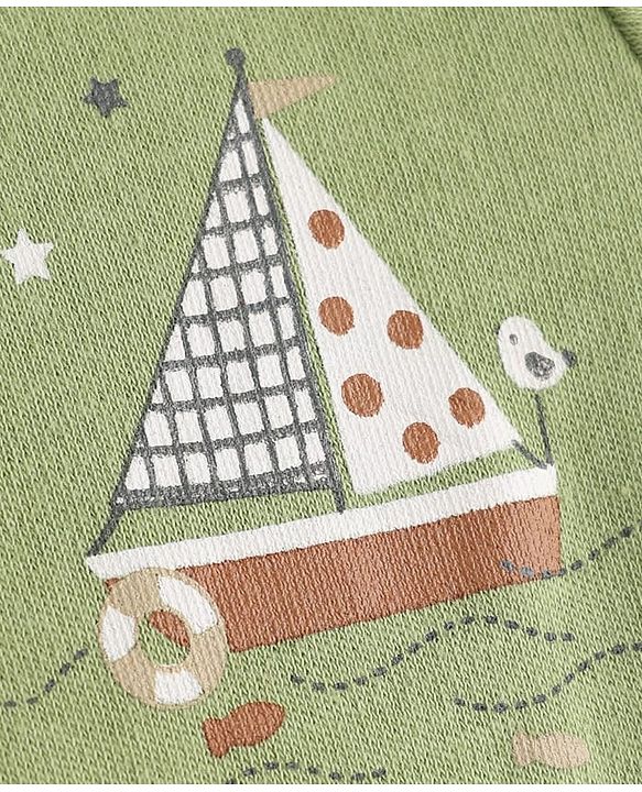 Babyhug 100% Cotton Interlock Knit Full Sleeves Striped & Boat Printed Jhablas Pack of 3 - White & Green