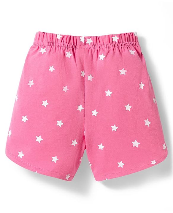 Babyhug 100% Cotton Knit Half Sleeves T-Shirt & Shorts Night Suit With Star & Kitten Print - Blue & Pink
