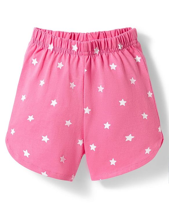 Babyhug 100% Cotton Knit Half Sleeves T-Shirt & Shorts Night Suit With Star & Kitten Print - Blue & Pink