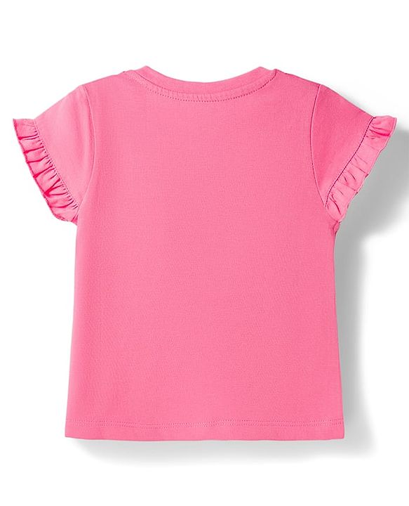 Babyhug 100% Cotton Knit Half Sleeves T-Shirt & Shorts Night Suit With Floral Print - Pink