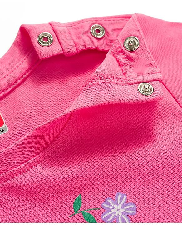 Babyhug 100% Cotton Knit Half Sleeves T-Shirt & Shorts Night Suit With Floral Print - Pink