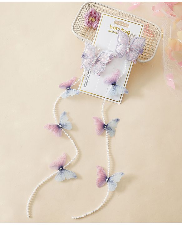 Babyhug Free Size Bow & Butterfly Clips - Purple