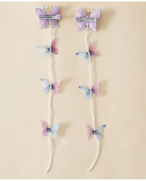 Babyhug Free Size Bow & Butterfly Clips - Purple