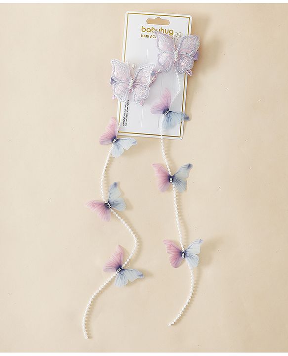 Babyhug Free Size Bow & Butterfly Clips - Purple
