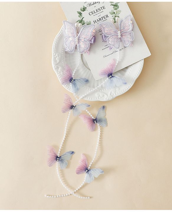 Babyhug Free Size Bow & Butterfly Clips - Purple