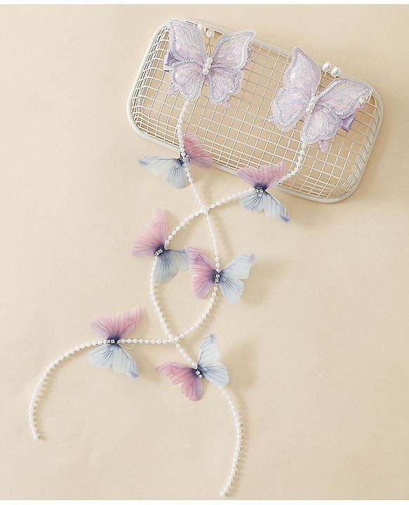 Babyhug Free Size Bow & Butterfly Clips - Purple