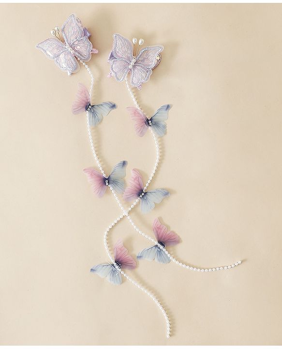 Babyhug Free Size Bow & Butterfly Clips - Purple