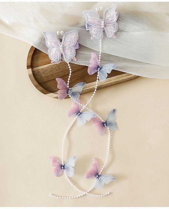 Babyhug Free Size Bow & Butterfly Clips - Purple