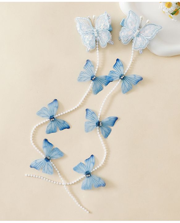 Babyhug Free Size  Bow & Butterfly Clips - Blue