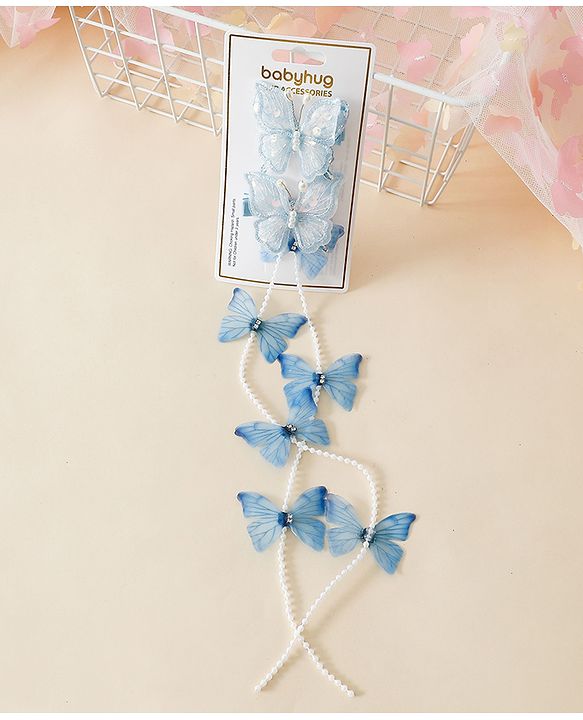 Babyhug Free Size  Bow & Butterfly Clips - Blue