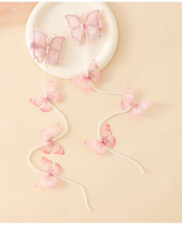 Babyhug Free Size Bow & Butterfly Clips - Pink
