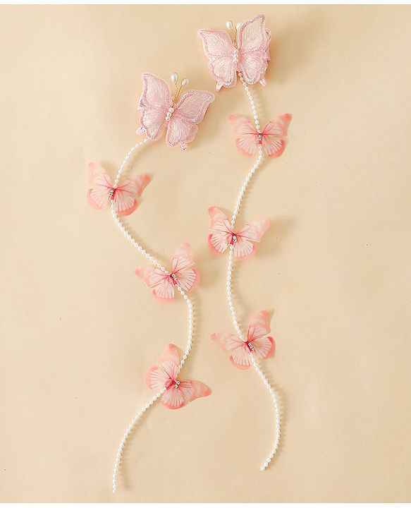 Babyhug Free Size Bow & Butterfly Clips - Pink