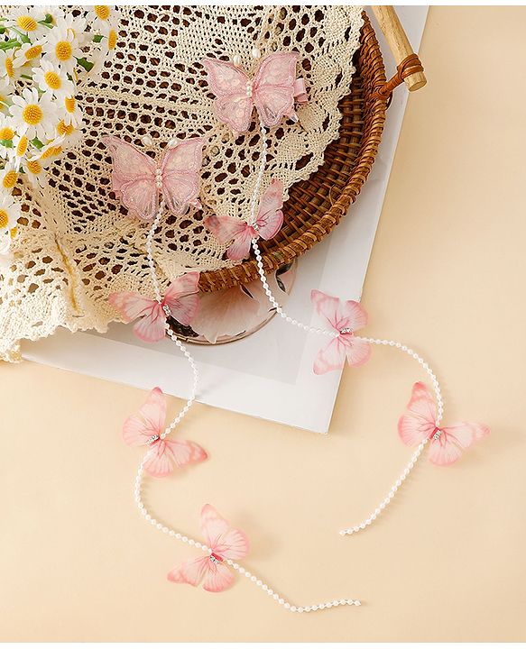 Babyhug Free Size Bow & Butterfly Clips - Pink