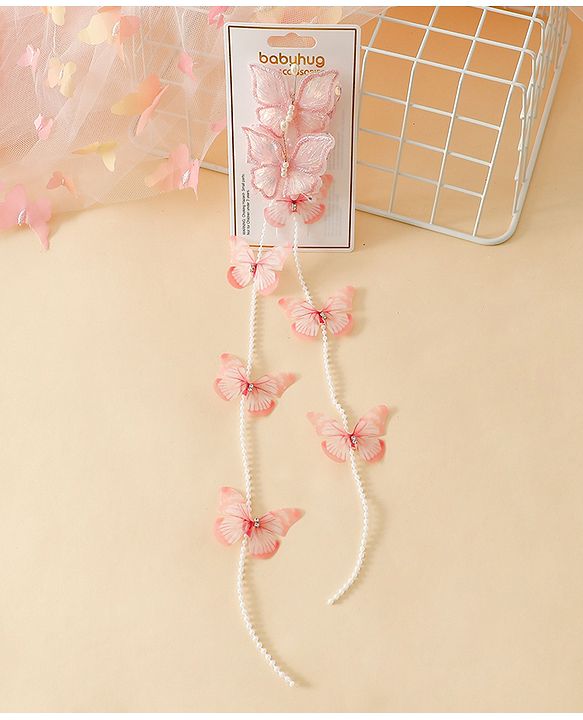 Babyhug Free Size Bow & Butterfly Clips - Pink