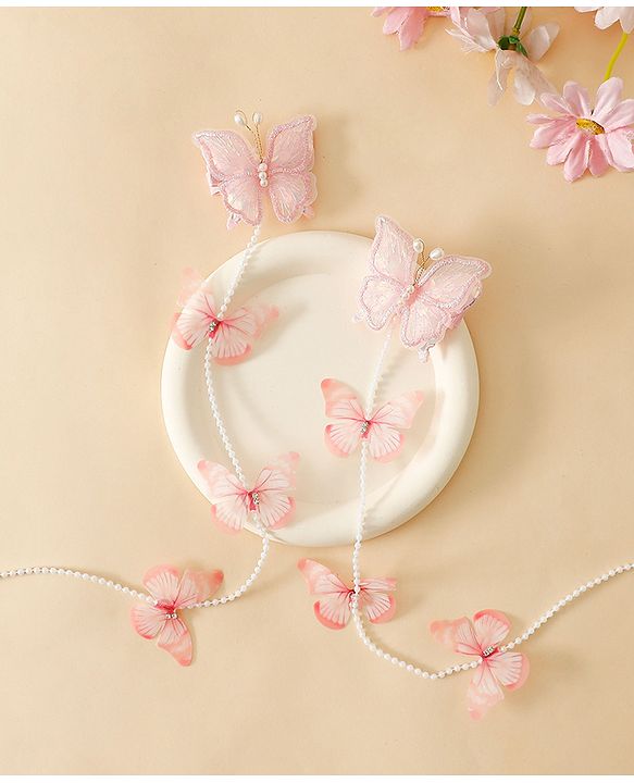 Babyhug Free Size Bow & Butterfly Clips - Pink