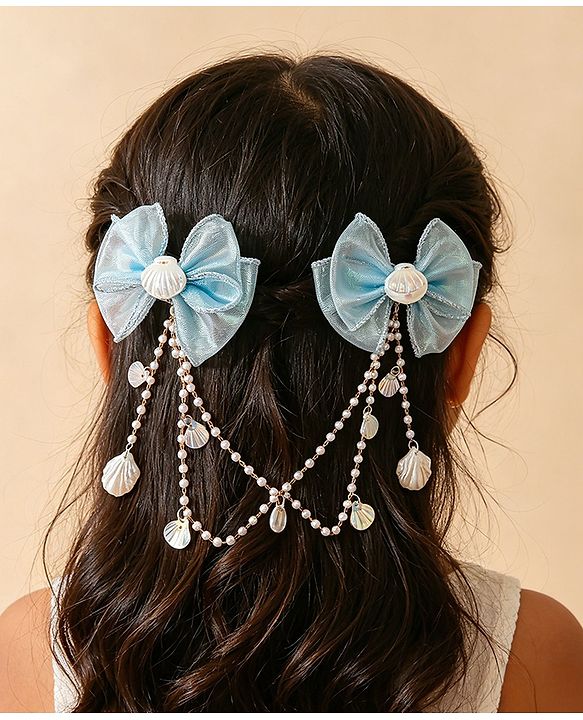 Babyhug Free Size Bow & Butterfly Clip - Blue