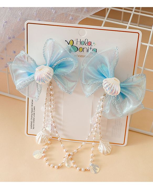 Babyhug Free Size Bow & Butterfly Clip - Blue