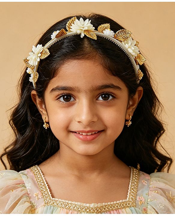 Pine Kids Free Size Hair Bands - White & Gold