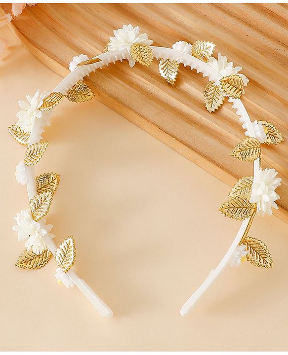 Pine Kids Free Size Hair Bands - White & Gold
