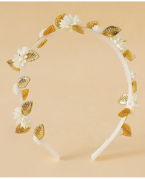 Pine Kids Free Size Hair Bands - White & Gold